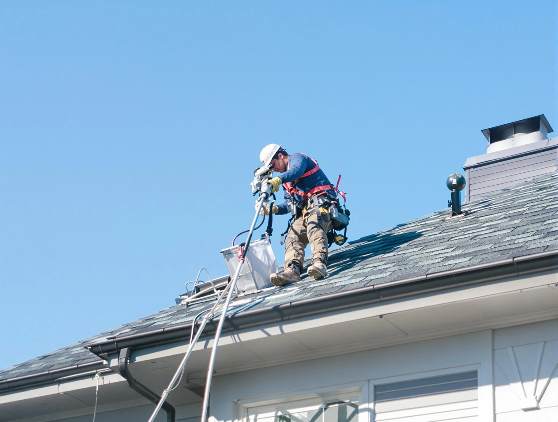 Attleboro Dryer Vent Cleaning certified technician cleaning a roof-mounted dryer vent system in Attleboro