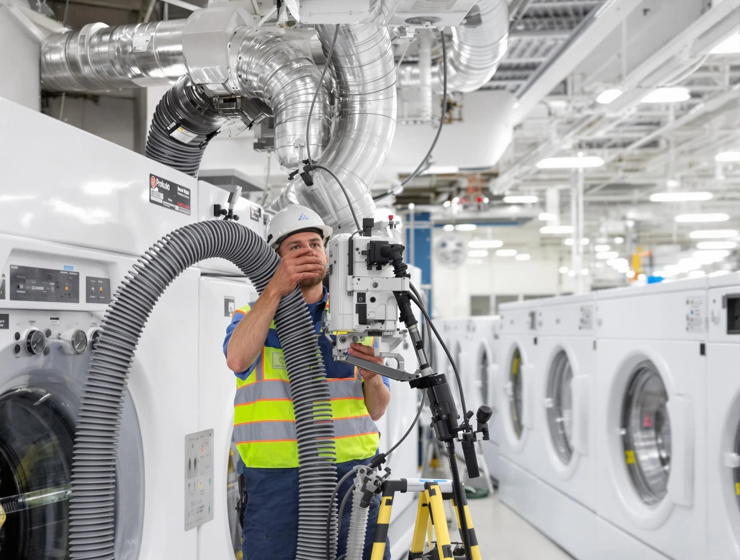 Attleboro Dryer Vent Cleaning team performing commercial-grade dryer vent cleaning at a business facility in Attleboro