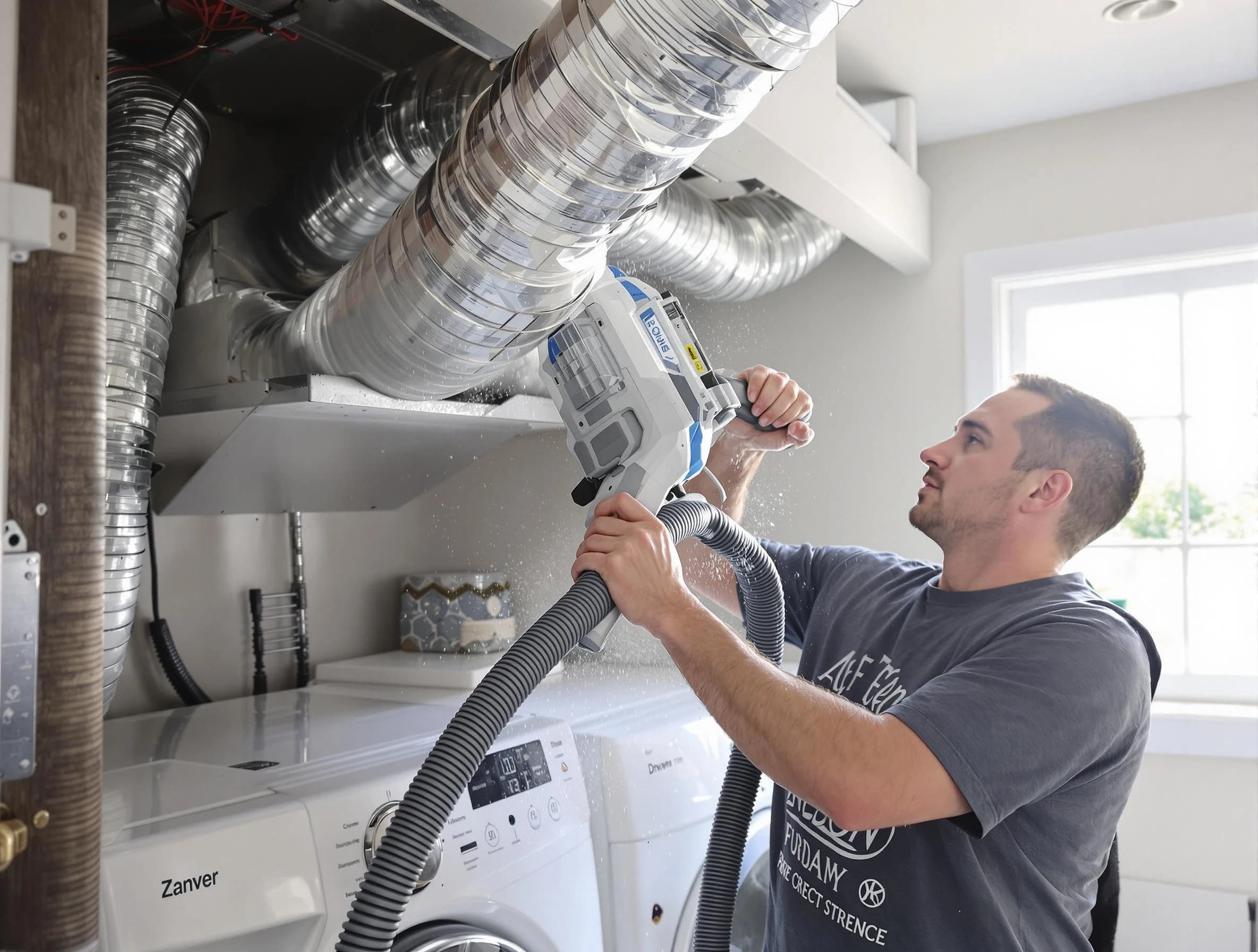 Attleboro Dryer Vent Cleaning specialist cleaning deep within a dryer vent duct system in Attleboro