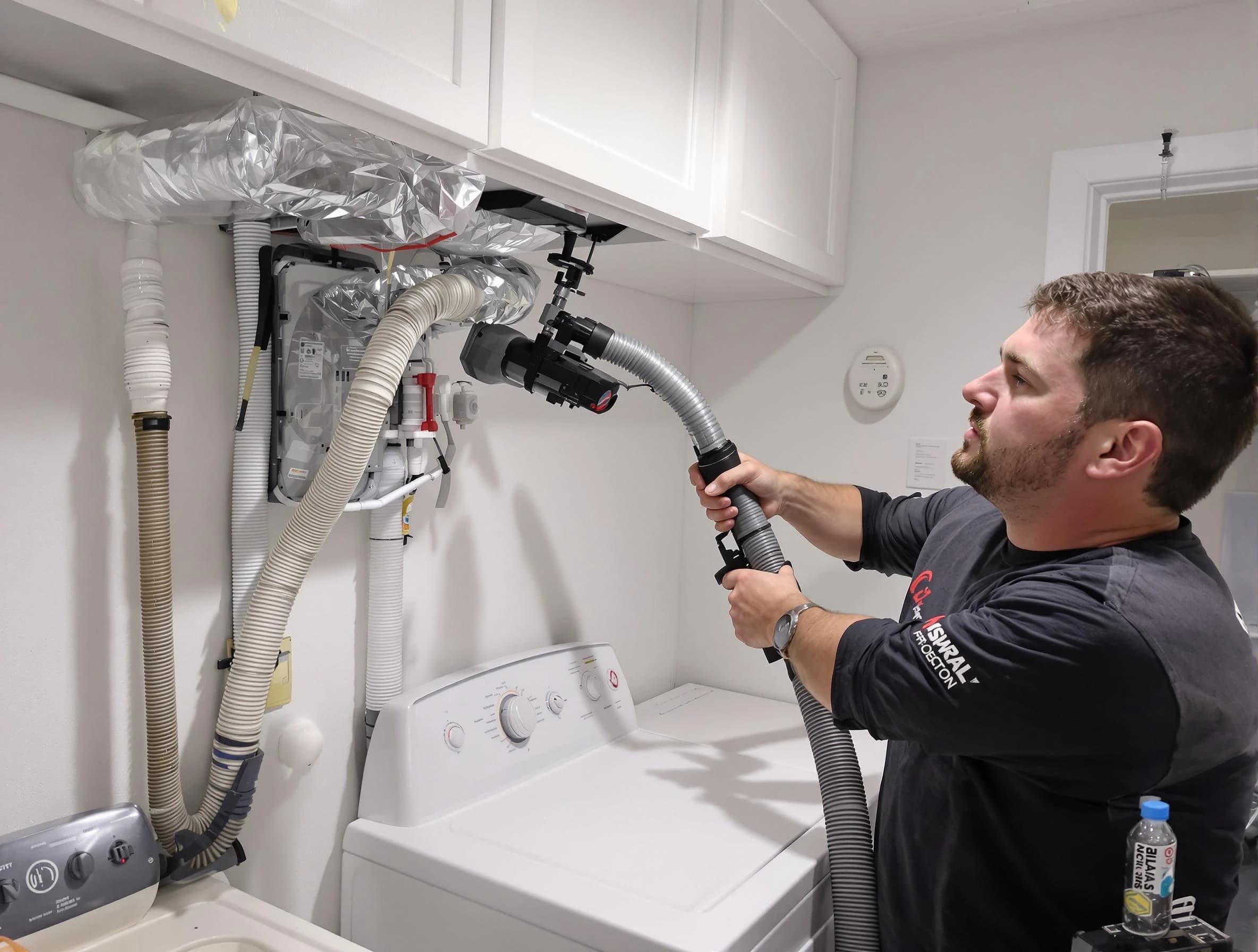 Attleboro Dryer Vent Cleaning certified technician performing safety-focused gas dryer vent cleaning in Attleboro