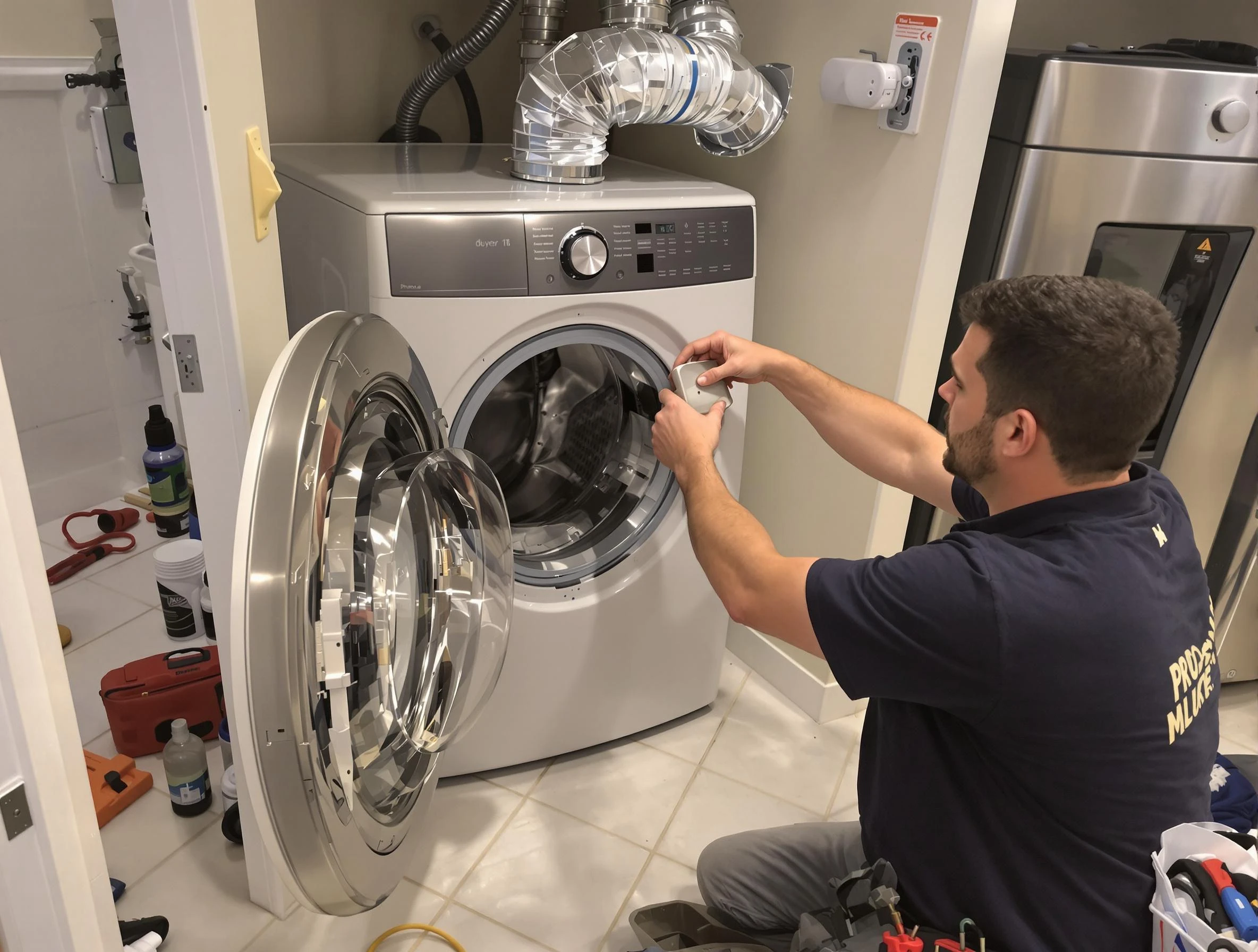 Attleboro Dryer Vent Cleaning technician performing precise dryer vent hose installation in Attleboro