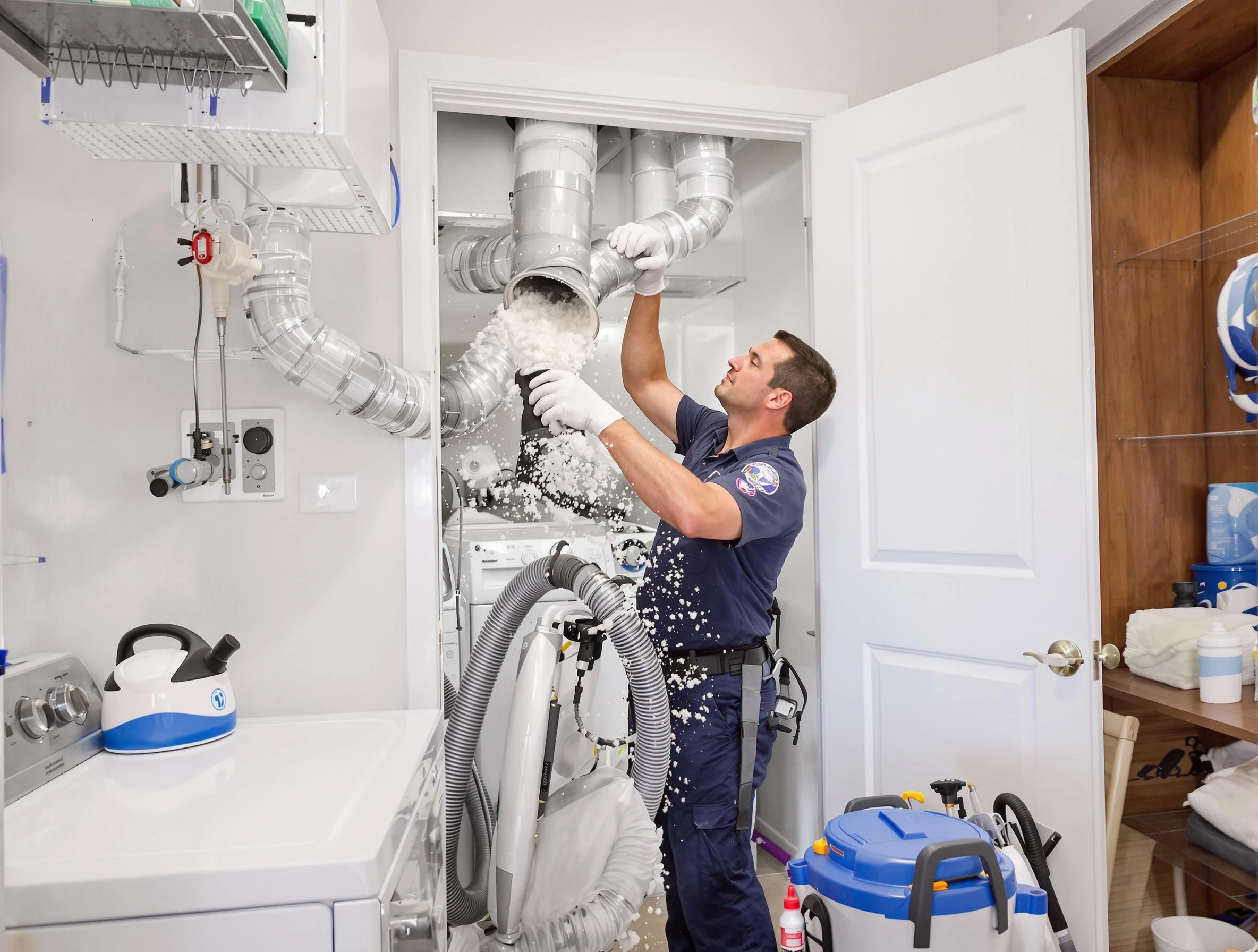 Attleboro Dryer Vent Cleaning technician delivering thorough residential dryer vent cleaning service in Attleboro